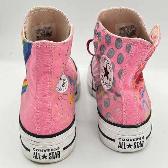 Converse All Star high tops women size 8 pink rainbow peace signs - Picture 5 of 7